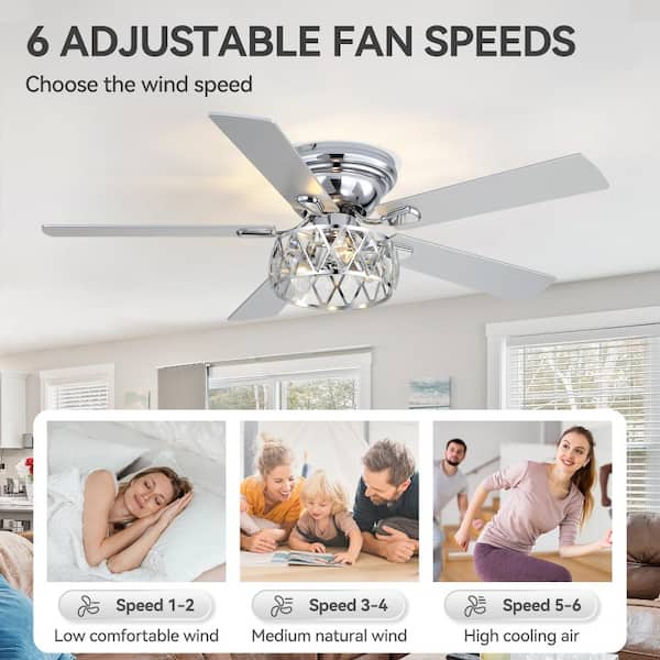 Flashwind Bernard 52 in. Indoor Chrome Chandelier Hugger Ceiling
