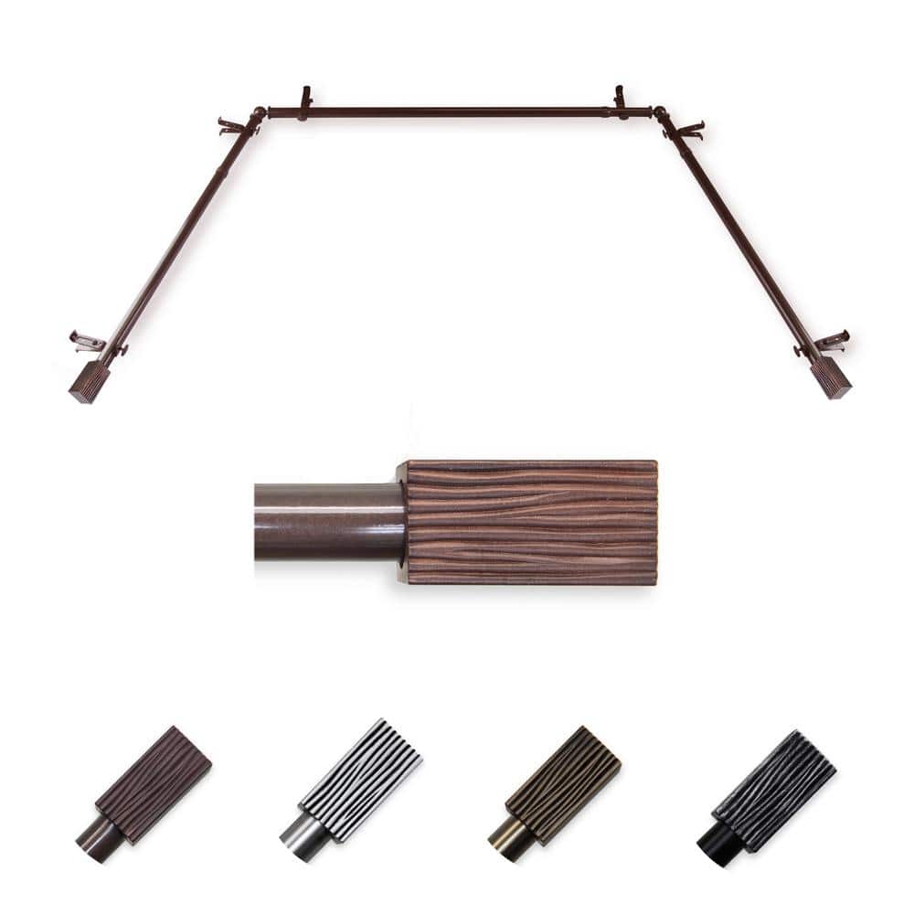 13/16" Dia Adjustable 20"-36", 38"-72" Bay Window Curtain Rod with Fabio Finials in Cocoa