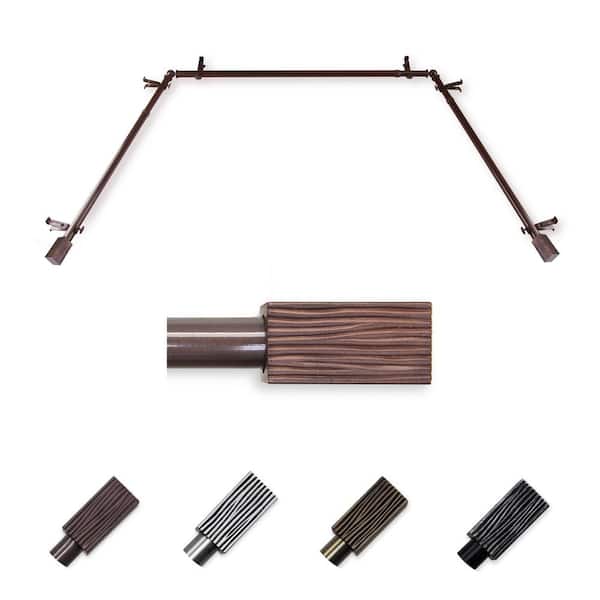 EMOH 13/16" Dia Adjustable 20"-36", 38"-72" Bay Window Curtain Rod with Fabio Finials in Cocoa