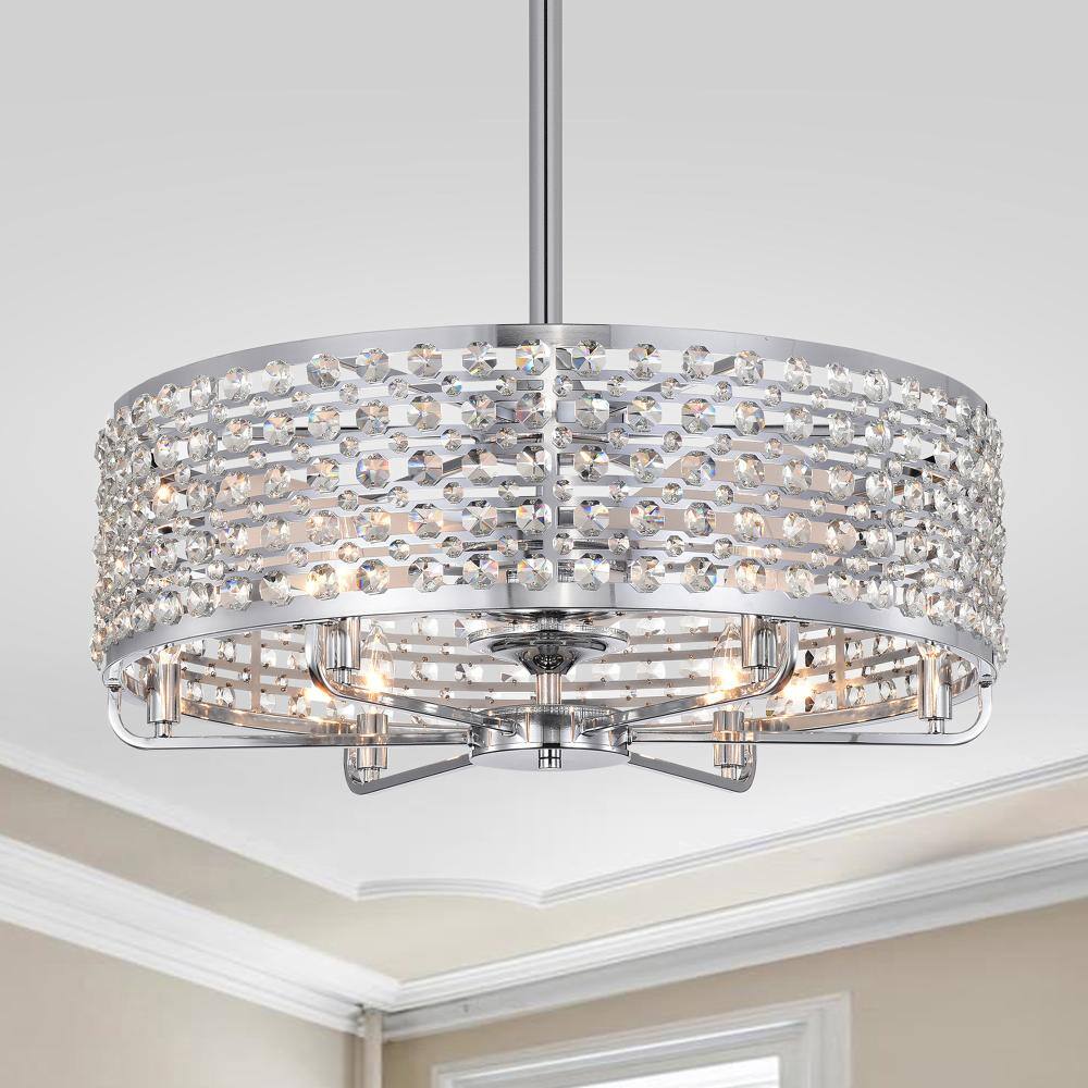 Julian Chrome 28-Inch 6-Light Metal & Crystal Drum Shade Lighted Ceiling Fan (Includes Remote) price history on PriceWatchPro