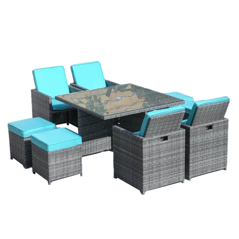 Industry Grey 9 of Piece Wicker Square Outdoor Dining Set with Lake Blue Cushions price history on PriceWatchPro