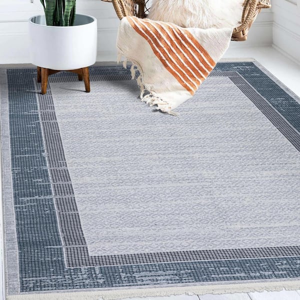 Ottomanson Non Shedding Washable Wrinkle-free Flatweave Border 2x3 Area Rug/Entryway  Mat, 2 ft.x3 ft.,Light Gray/Multicolor LSB7402-2X3 - The Home Depot