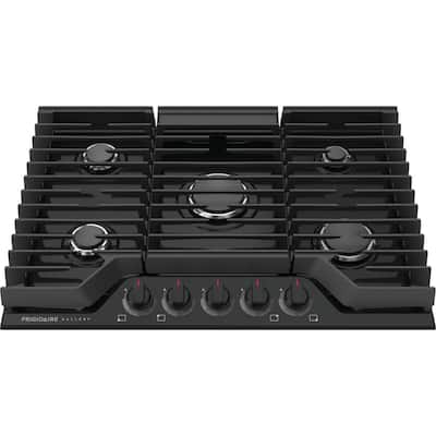 Gallery 30 in. Gas Cooktop in Black with 5-Burner Elements, including Quick Boil and Simmer Burner