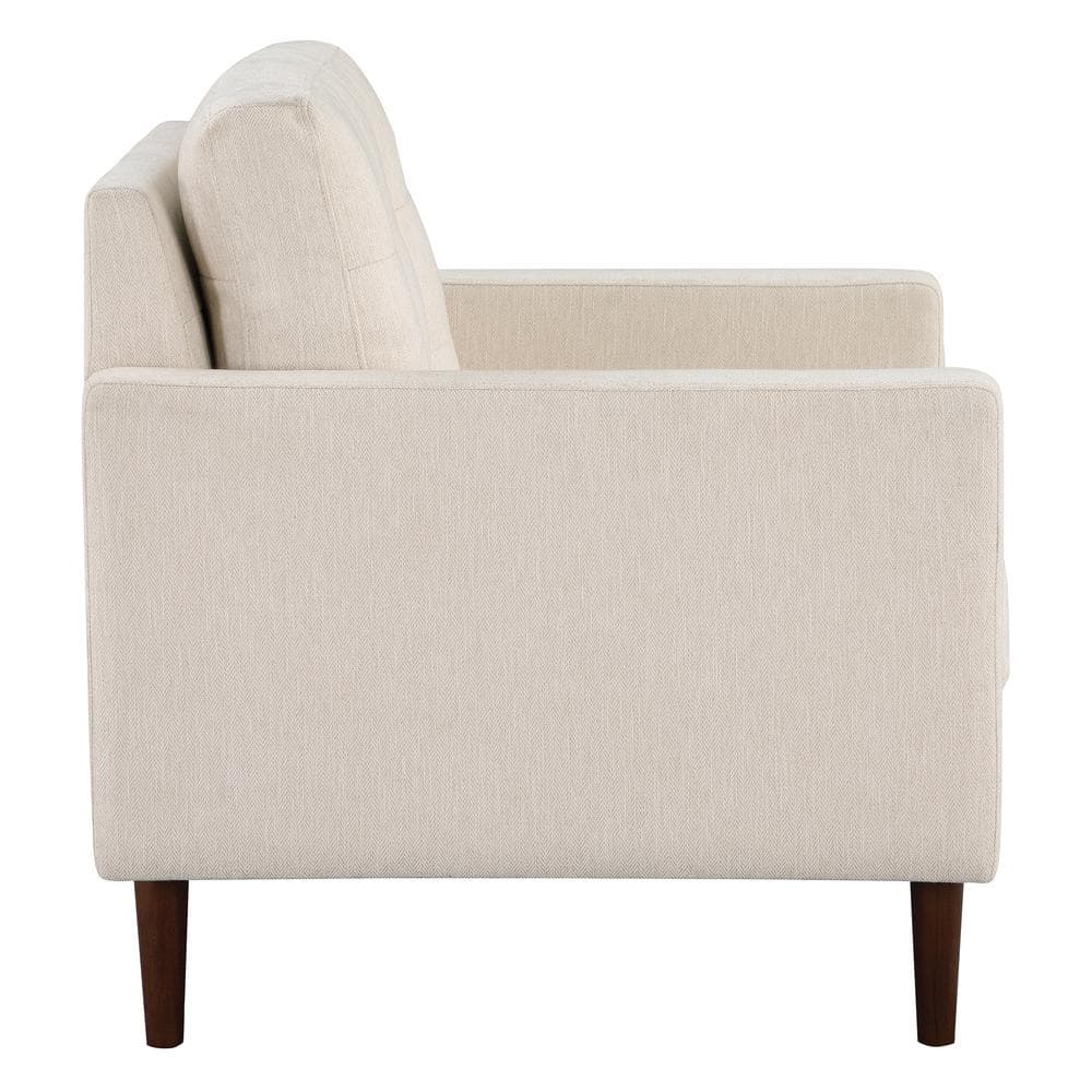 Cream Mid-Century Modern Wood Accent Chair