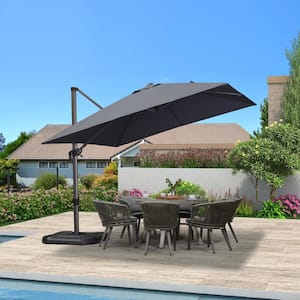 10 ft. Square Aluminum Outdoor Patio Cantilever Umbrella Offset 360° Rotation Umbrella with Base, Gray