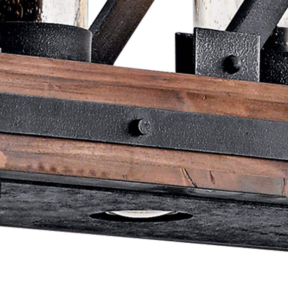 Auburn Stained Wood and Bronze 5-Light Linear Chandelier