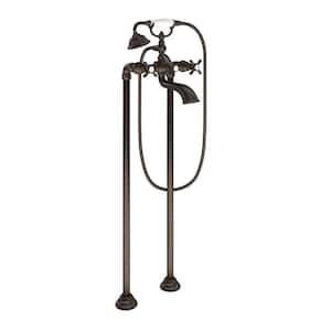 Weymouth 2-Handle Floor-Mount Tub Filler with Cross Handles and Hand Shower in Oil Rubbed Bronze