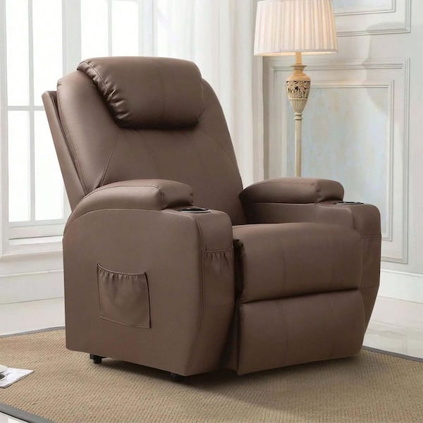 Brown Leather Standard (No Motion) Recliner with Power Lift