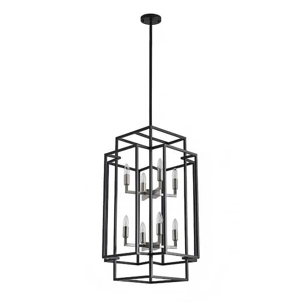 8 Lights Black Metal Material Pendant Light Design with Adjustable Hanging Length, Bulbs are not included