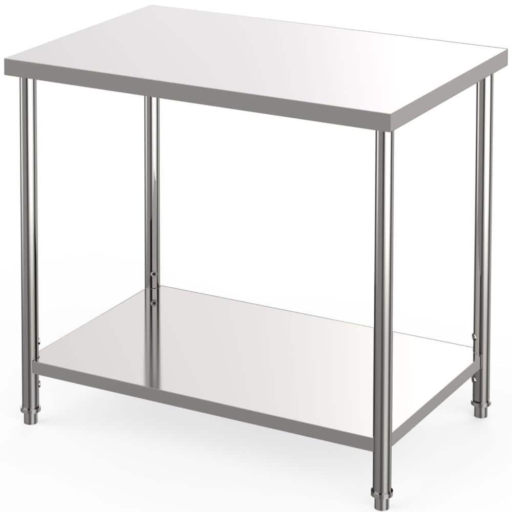 2-Tier Stainless Steel Commercial Prep Table Adjustable Undershelf, Durable Work Table 36x24x35 in Without casters price history on PriceWatchPro