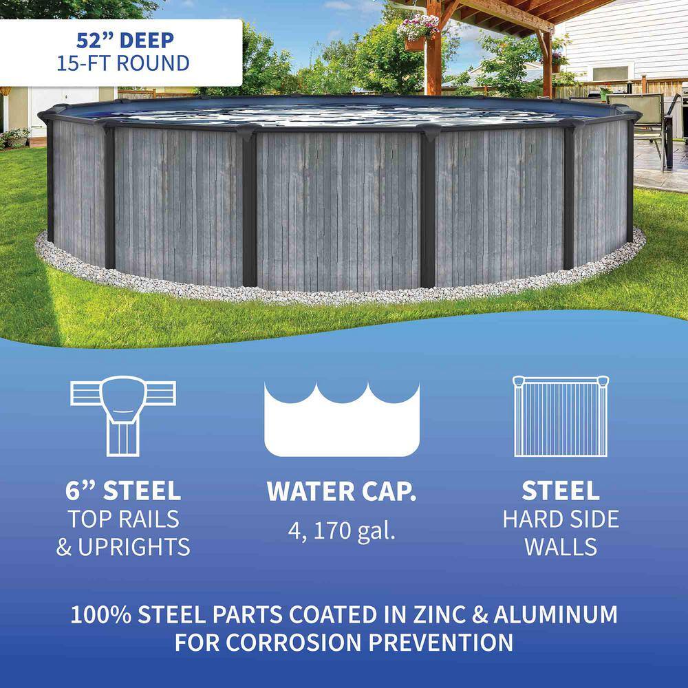 San Pedro 15' Round Gray Steel Above Ground Pool Package with Filter and Pump