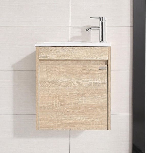 Wonline 15.7 in. W x 9.6 in. D x 17.7 in. H Wall Mounted Bathroom Vanity Set in Natural Color with Resin Sink and Top
