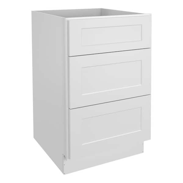 21 in. W x 24 in. D x 34.5 in. H in Shaker White Plywood Ready to Assemble Floor Base Kitchen Cabinet with 3 Drawers