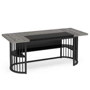 Moronia 63 in. Rectangle Gray Black Executive Desk Business Workstation Seminar Table Desk with Shelf and Metal Frame
