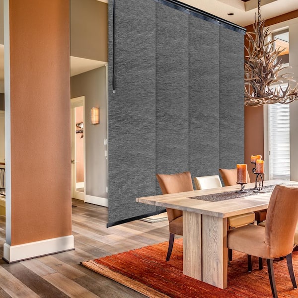 EMOH Granite Gray 48 in. - 88 in. W x 94 in. L 4-Panel Black Single Rail Panel Track with 23.4 in. Slates