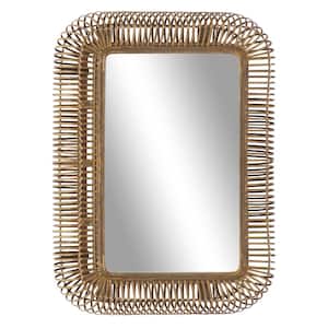 39 in. x 28 in. Handmade Woven Rectangle Framed Brown Wall Mirror