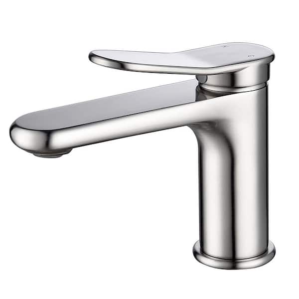 Zalerock Round Single-Handle Single-Hole Bathroom Faucet in Brushed Nickel