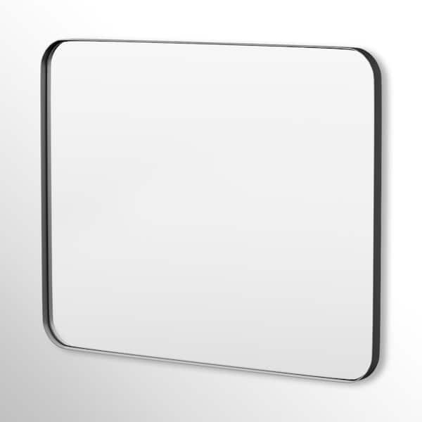 Hausvita 40 in. W x 32 in. H Rectangular Framed Tempered Glass Wall-Mounted Bathroom Vanity Mirror in Black