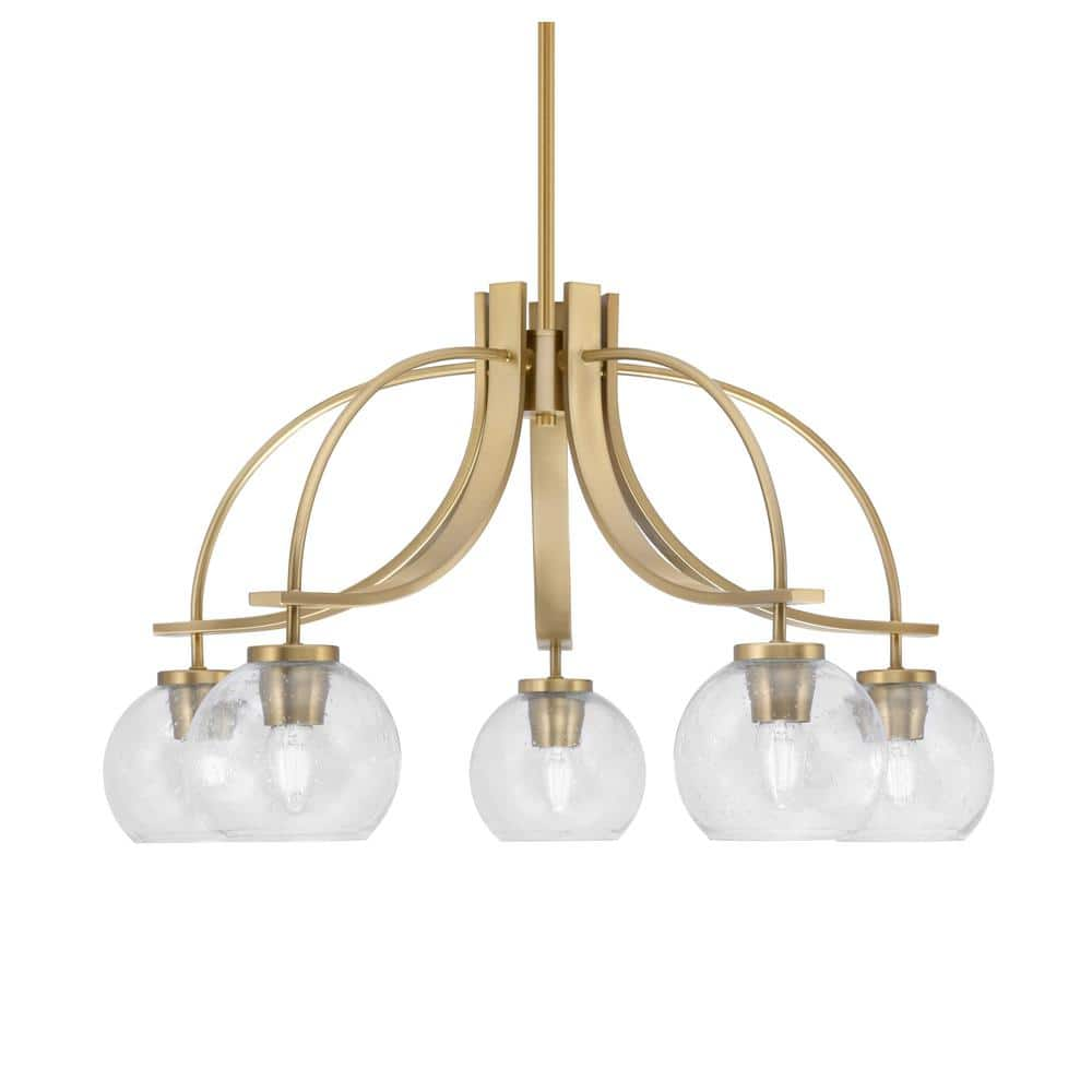 Olympia 15.5 in. 5-Light Brass Downlight Chandelier 5 in. Clear Bubble ...