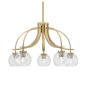 Olympia 15.5 in. 5-Light Brass Downlight Chandelier 5 in. Clear Bubble Glass Shade