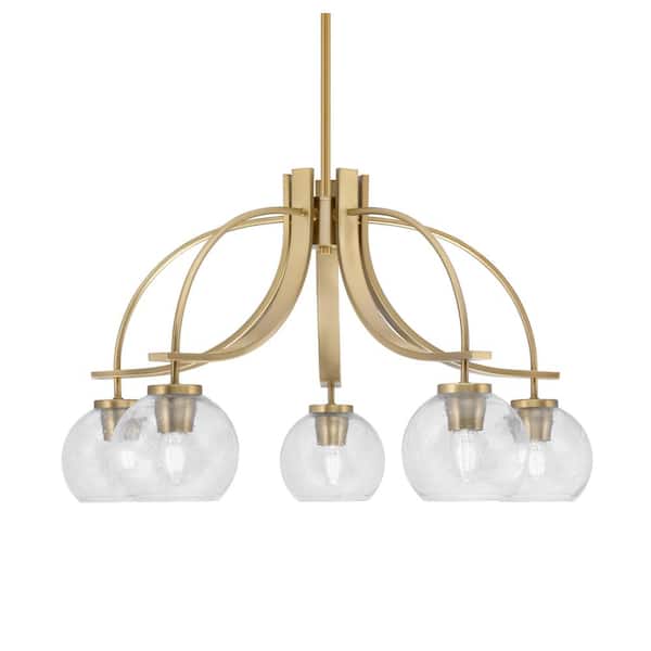 Unbranded Olympia 15.5 in. 5-Light Brass Downlight Chandelier 5 in. Clear Bubble Glass Shade