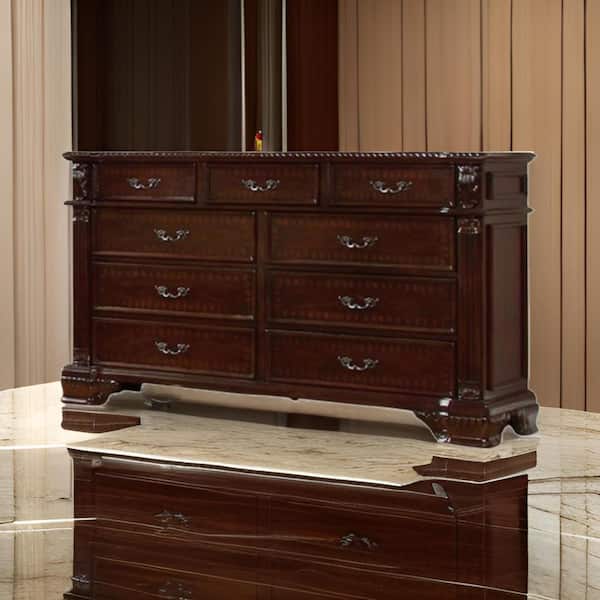 Benjara Brown 9 Drawer 62.5 in. Dresser Without Mirror