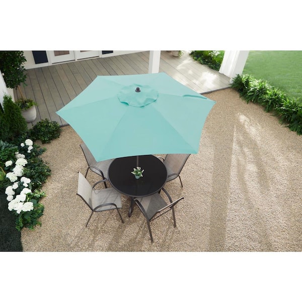 7.5 ft. Steel Market Outdoor Patio Umbrella in Haze Teal Blue