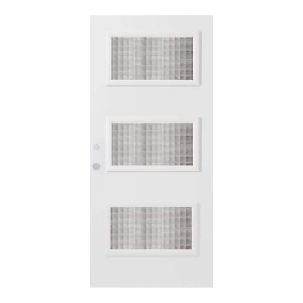 32 in. x 80 in. Dorothy Carre 3 Lite Painted White Right-Hand Inswing Steel Prehung Front Door