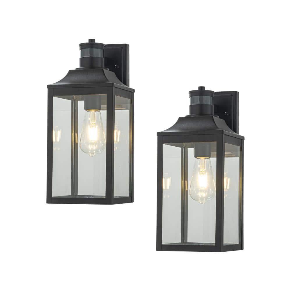 H16'' Farmhouse Outdoor Wall Lantern with Motion Sensor in Matte Black Exterior Wall Sconce with Clear Glass (2 Pack) price history on PriceWatchPro