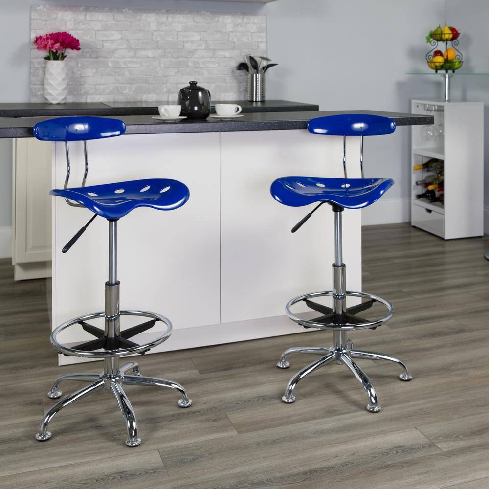 Nautical Blue Adjustable Swivel Metal and Acrylic Drafting Stool