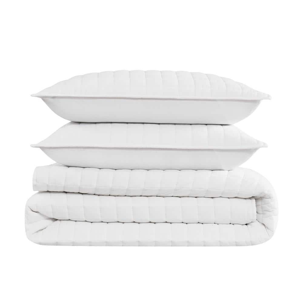 3-Piece White Solid 100% Linen Full/Queen Quilt Set price history on PriceWatchPro