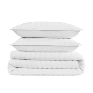 3-Piece White Solid 100% Linen Full/Queen Quilt Set