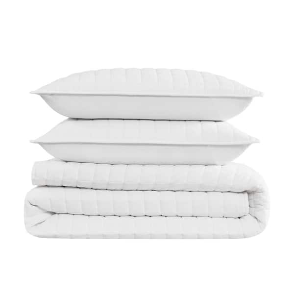 Brooklyn Loom 3-Piece White Solid 100% Linen Full/Queen Quilt Set