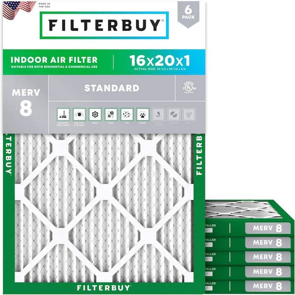 16 in. x 20 in. x 1 in. MERV 8 (FPR 5) Dust Defense Pleated HVAC AC Furnace Air Filters Replacement (6-Pack)