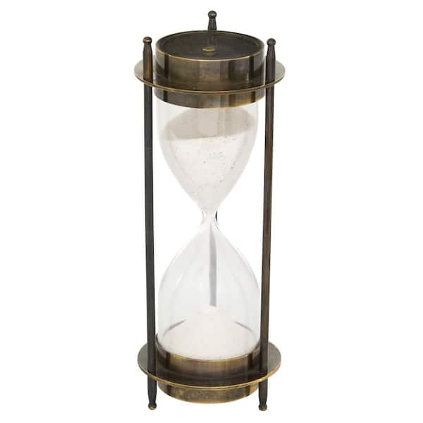 Litton Lane Brown Hourglass Sand Brass Timer with Compass Top