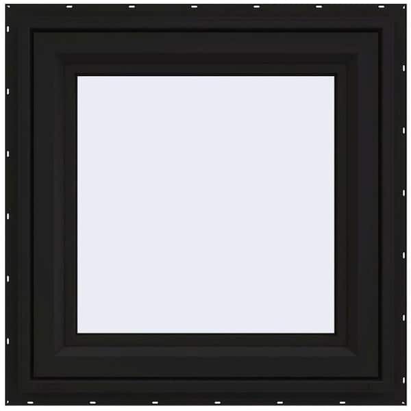 JELD-WEN 24 in. x 24 in. V-4500 Series Black FiniShield Vinyl Left-Handed Casement Window with Fiberglass Mesh Screen