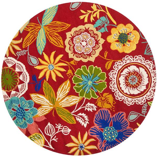 SAFAVIEH Four Seasons Red/Multi 4 ft. x 4 ft. Round Floral Area Rug