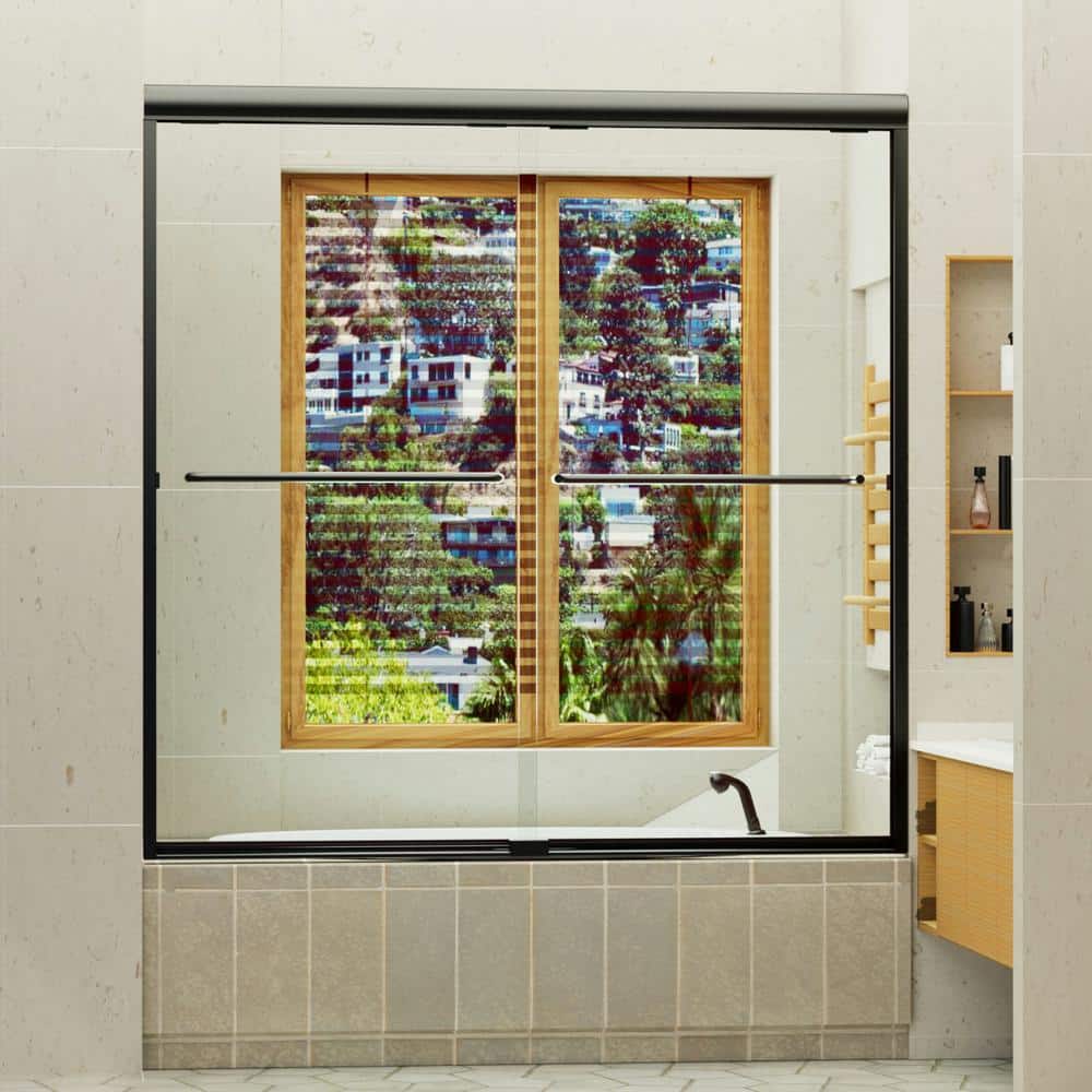 60 in. W x 60 in. H Sliding Tub Door in Matte Black with Clear Glass