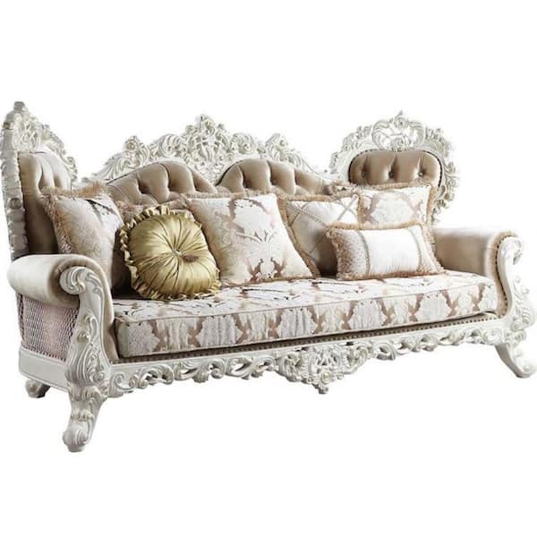 HomeRoots Amelia 97 in. Rolled Arm Polyester Rectangle Sofa in White