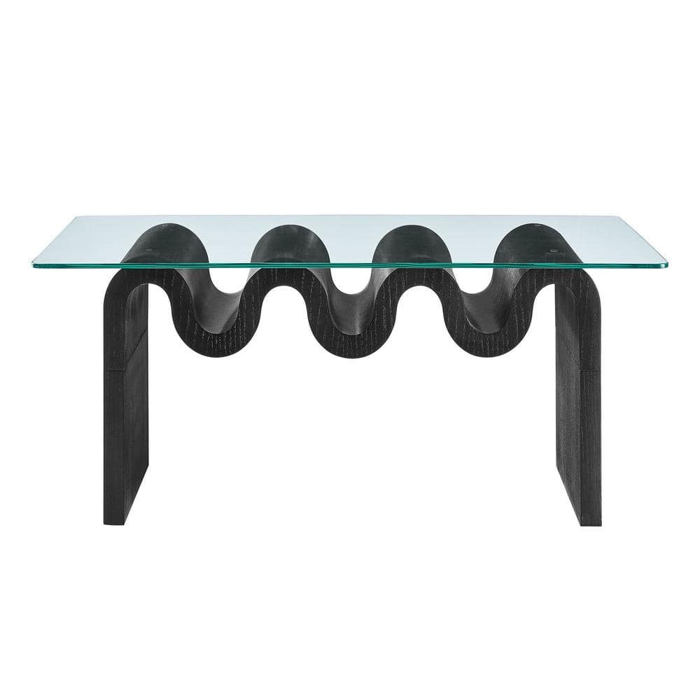 Ondine Glass and Wood Specialty Coffee Table in Black - Retro Vintage 40 in. Squiggle