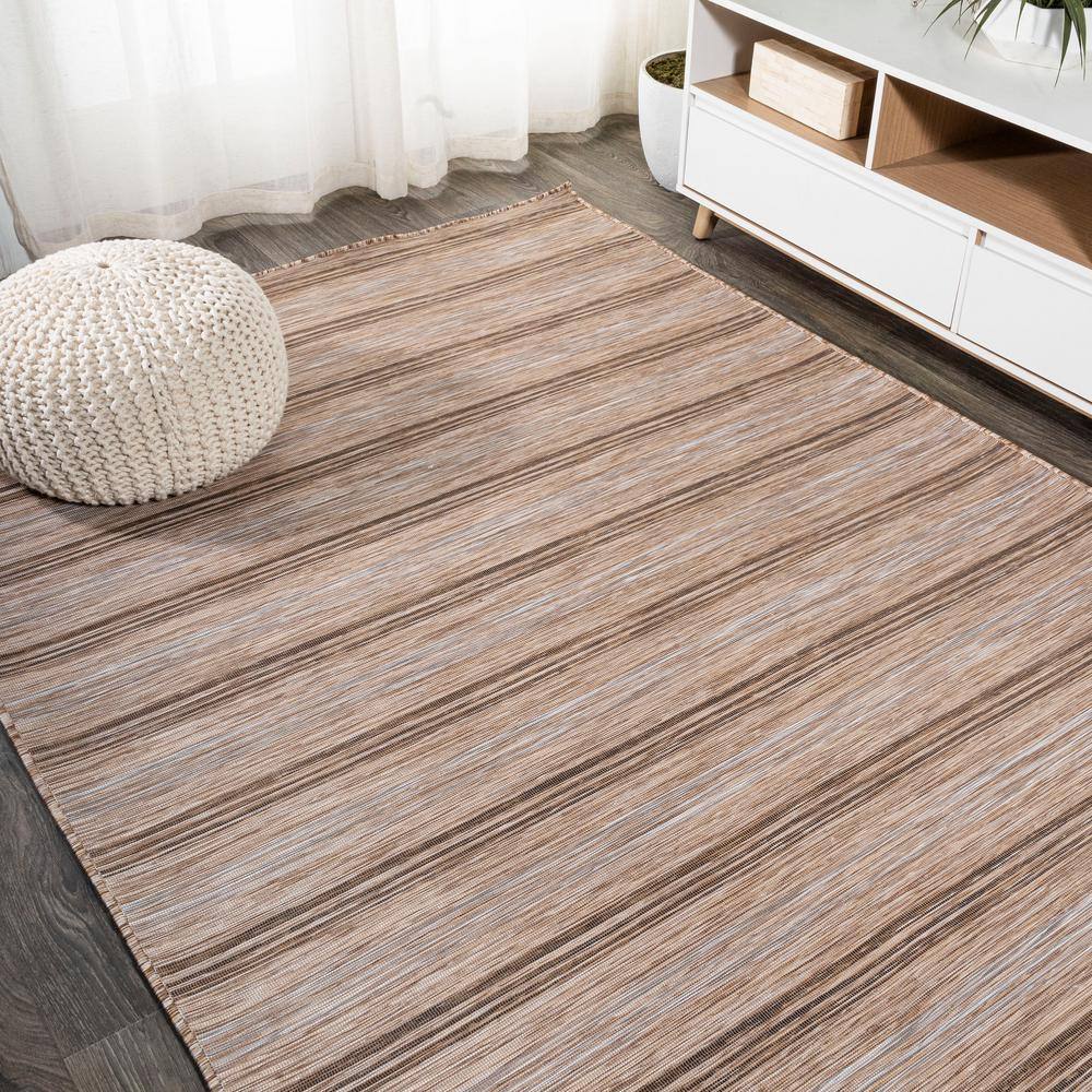 Mid-Century Jute-Brown Stripe Flat-Weave 5'x8' Synthetic Rug