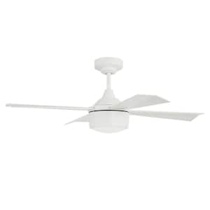 Theo 42 in. Indoor/Outdoor Dual Mount White Finish Ceiling Fan, Integrated LED Light Kit, Remote/Wall Control Included