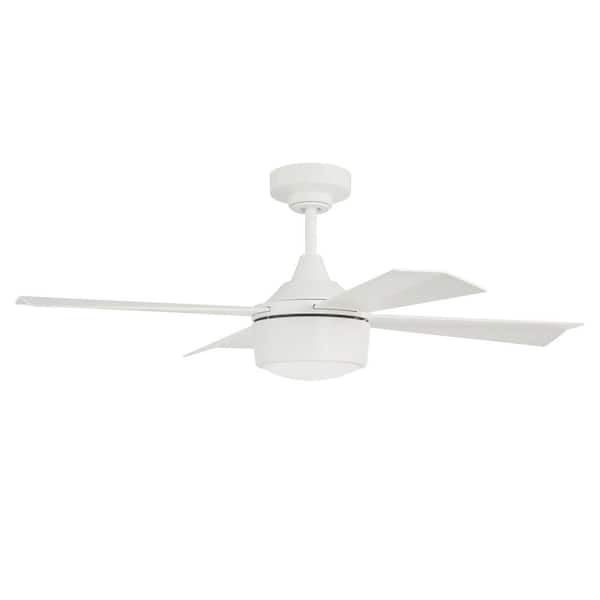 CRAFTMADE Theo 42 in. Indoor/Outdoor Dual Mount White Finish Ceiling Fan, Integrated LED Light Kit, Remote/Wall Control Included