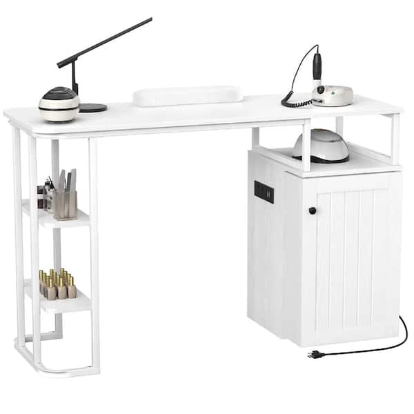 Aupodin 47.2 in. Rectangular White Wood Manicure Table Nail Desk 1