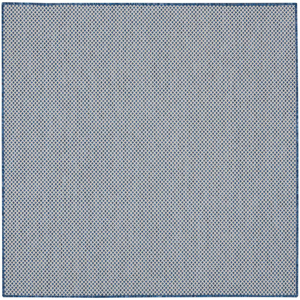 Ivory Blue Geometric 4' Square Synthetic Area Rug