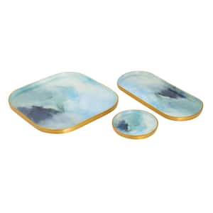 Moon Shadow 14 in. Light Blue Enamel Composite Decorative Tray (Set of 3)