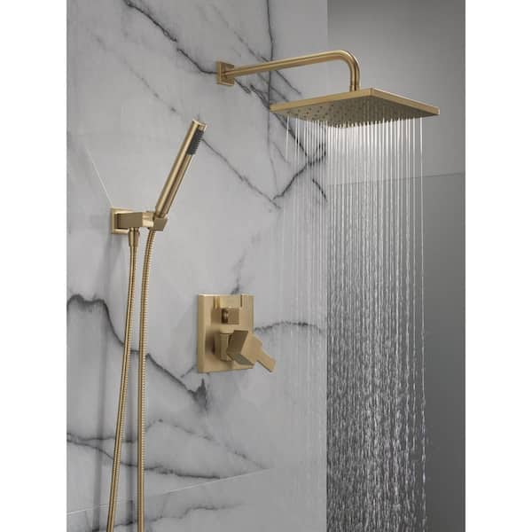 Modern Gold 1-Spray Raincan Wall Mount Fixed and Handheld Shower Head 1.75 GPM in Champagne Bronze