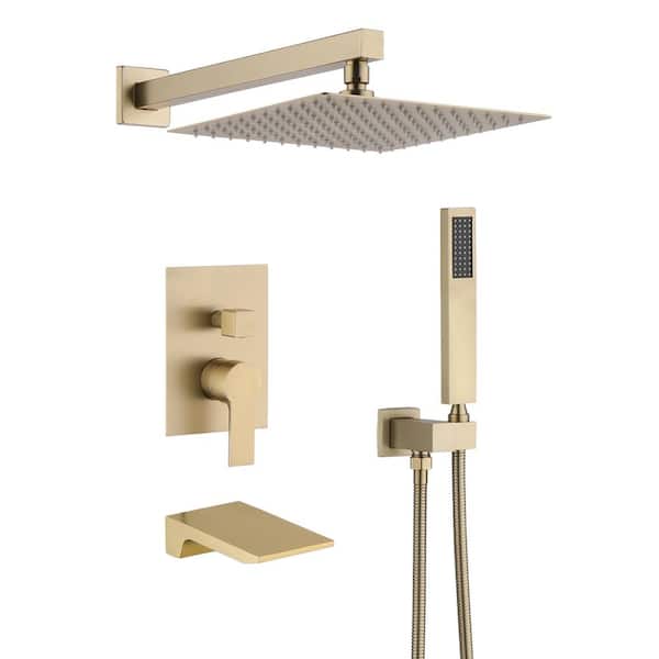 Unbranded 12 in. Single Handle 1-Spray Tub and Shower Faucet 1.8 GPM with Shower Head in. Brushed Gold(Valve Included)