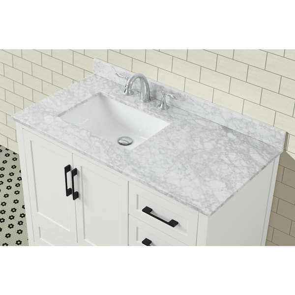 Marble Vanity Top In Carrara White, 42 X 18 Bathroom Vanity With Top Cabinet