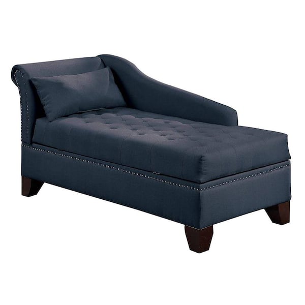 Benjara Blue Wooden Chaise Lounge with Chamfered Feet and Nailhead Trim Details